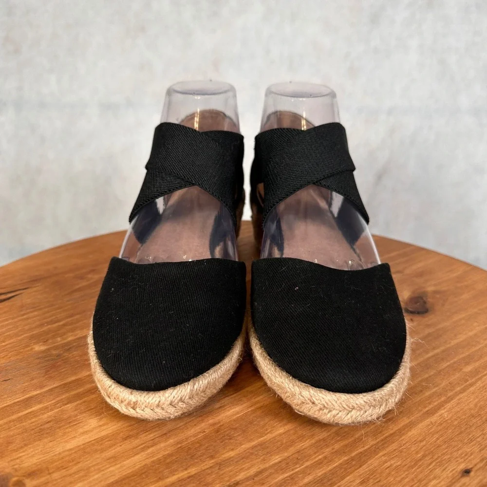 LifeStride Keaton Wedge Espadrilles Women 8.5M Black Good Crisscross Straps